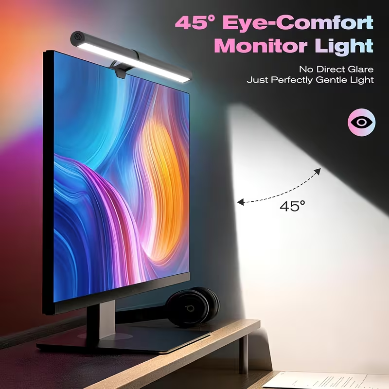 Monitor Light Bar - USB-aangedreven LED-monitorlichtbalk, RGB-kleurveranderende hangende schermlamp, traploos