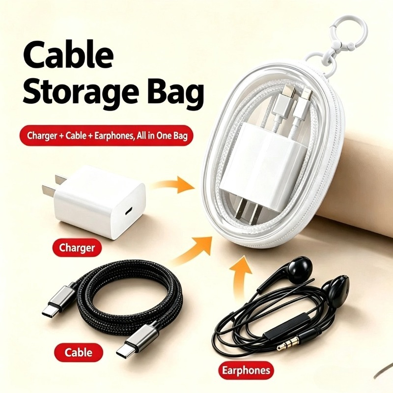 Travel Cable Organizer - Draagbare, waterdichte opbergtas voor datakabels, transparant