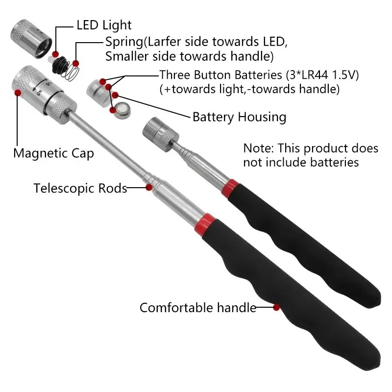 Pen Holder Magnetic - Telescopische magnetische pen met LED-licht Uitschuifbare